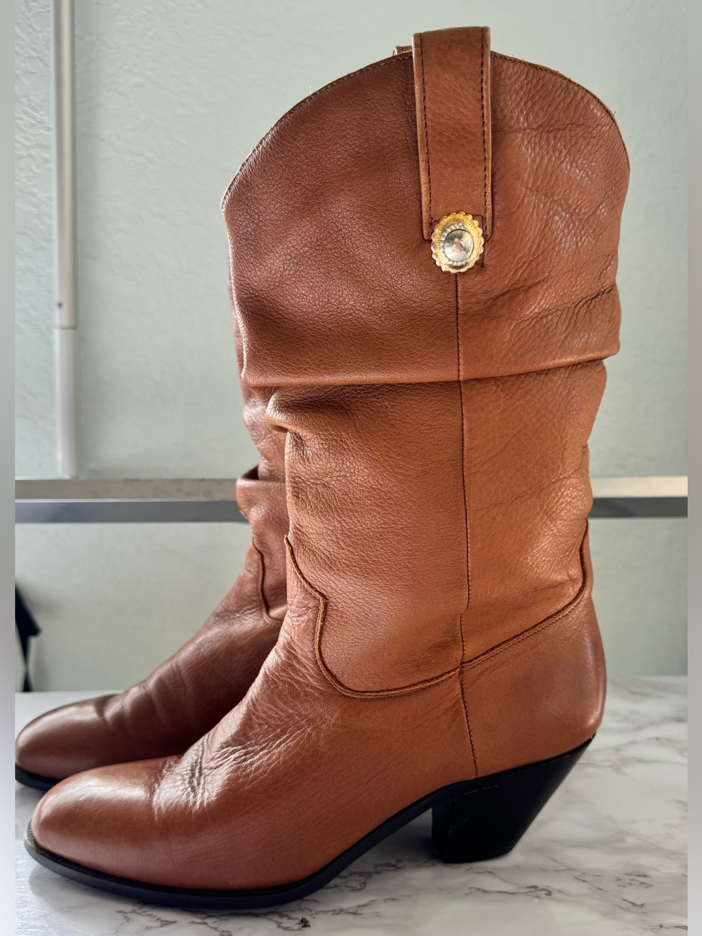 Vintage Dingo Brown Leather Slouch Western Boots Concho 6